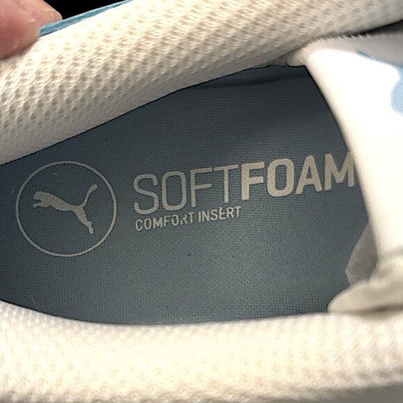 NWOT-PUMA Women's Vikky v3 Leather White and Light Blue Sneakers - Picture 12 of 15